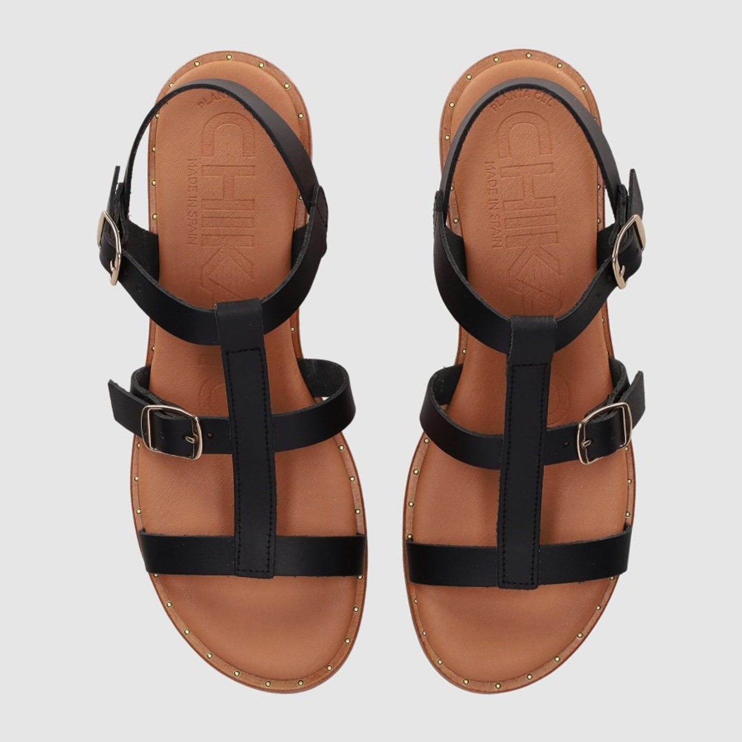 Sandalias de Piel - Negro - Tacón: Bajo