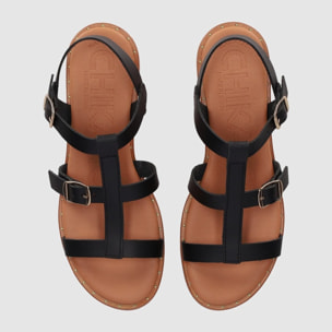 Sandalias de Piel - Negro - Tacón: Bajo