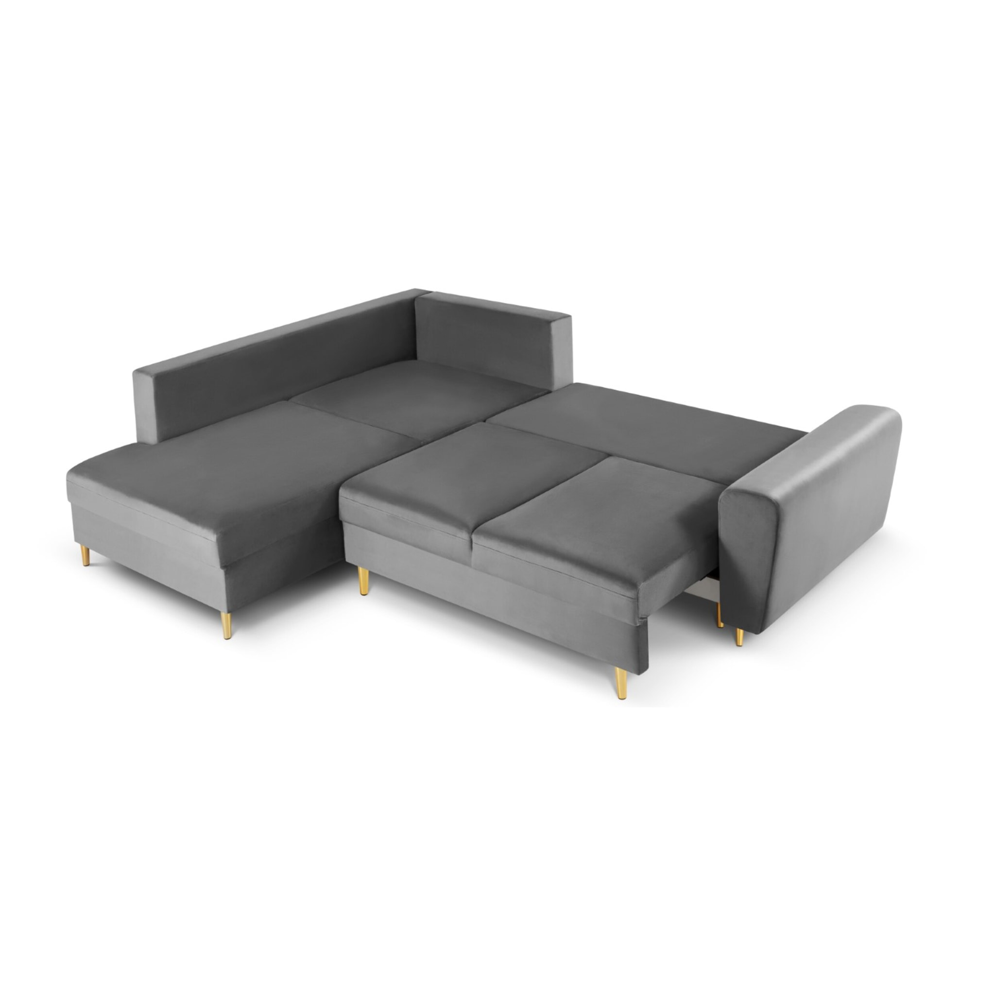 Canapé d'angle gauche convertible avec coffre de rangement "Kyoto" 5 places en velours gris clair