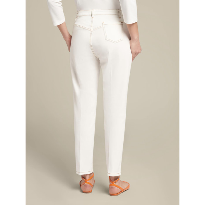 Elena Mirò - Pantalones slim fit con pespuntes en contraste - Blanco