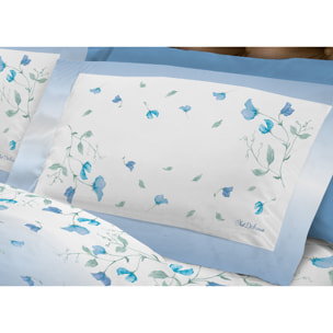 Completo Lenzuola In Calda Flanella Made In Italy Linea Europa Peaflower Azzurro