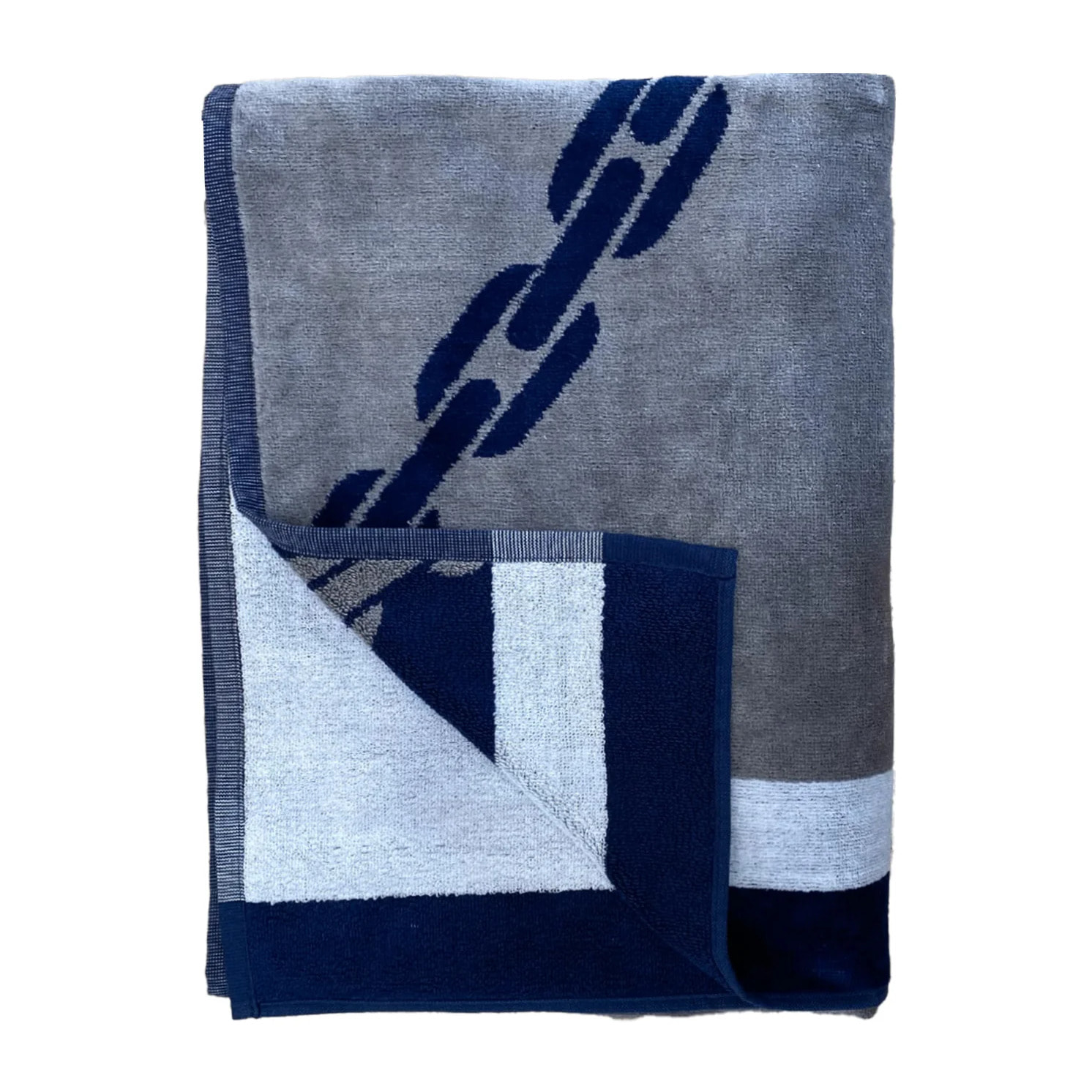 Serviette de plage éponge velours Jacquard - Yacht Club - 95x175cm - 440g/m²
