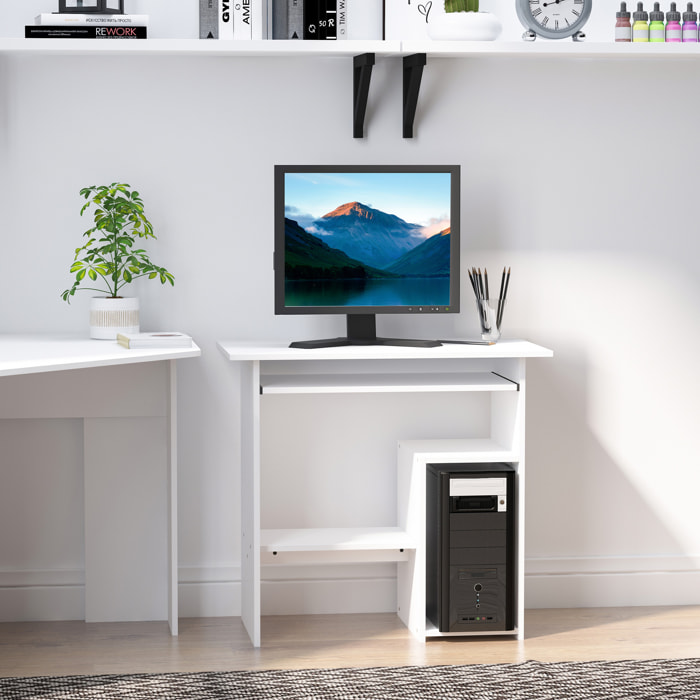 Bureau informatique compact 80 x 45 x 75 cm - espace unité centrale, étagère, tablette clavier - effet bois blanc