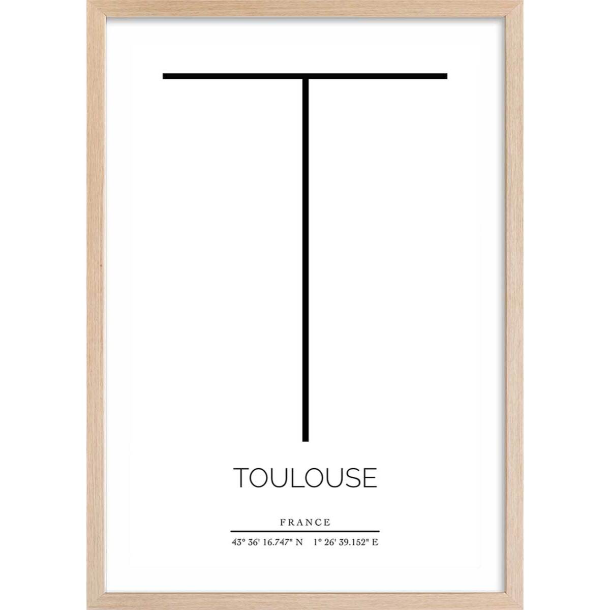 Poster t toulouse Affiche + cadre en bois - Chêne