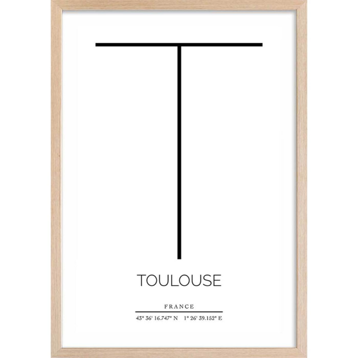 Poster t toulouse Affiche + cadre en bois - Chêne