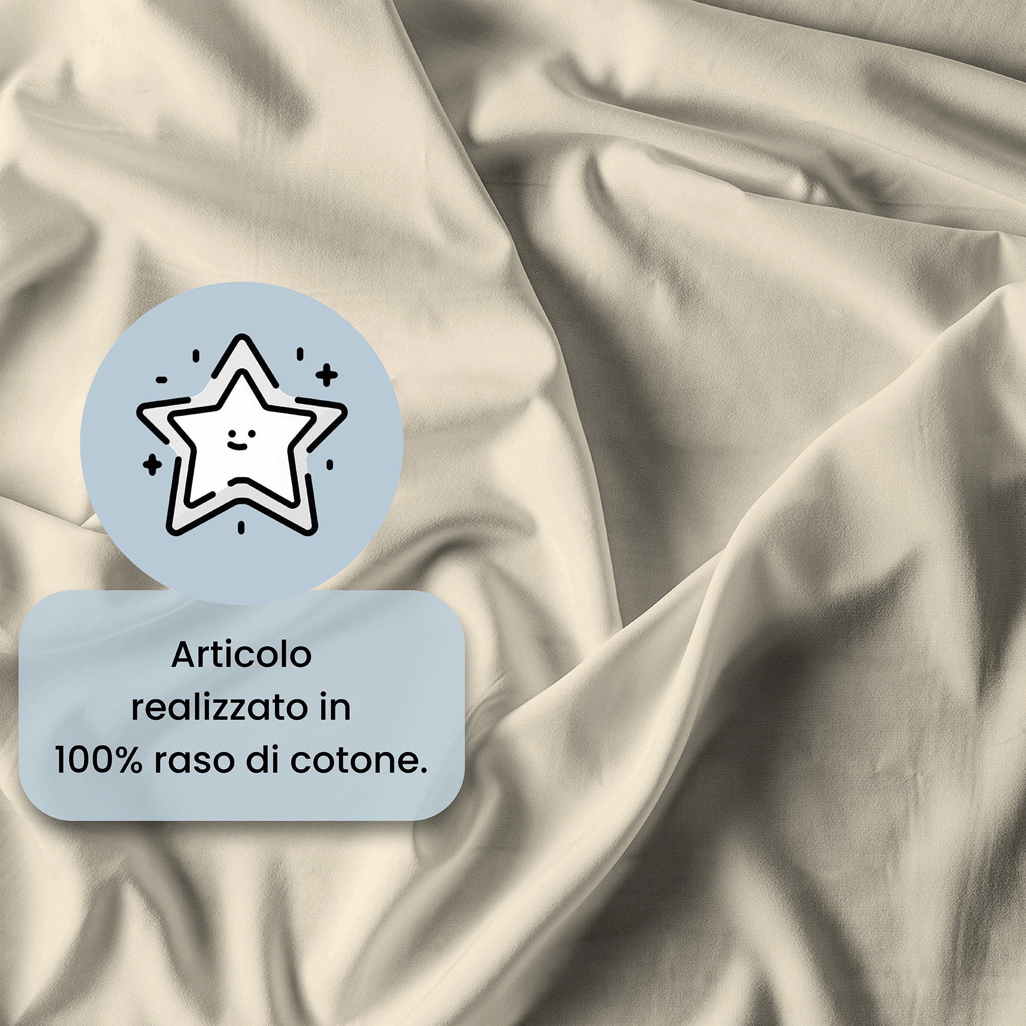 PARURE COPRIPIUMINO RASO CLOE, 100% Raso di Cotone, Made in Italy - PANNA