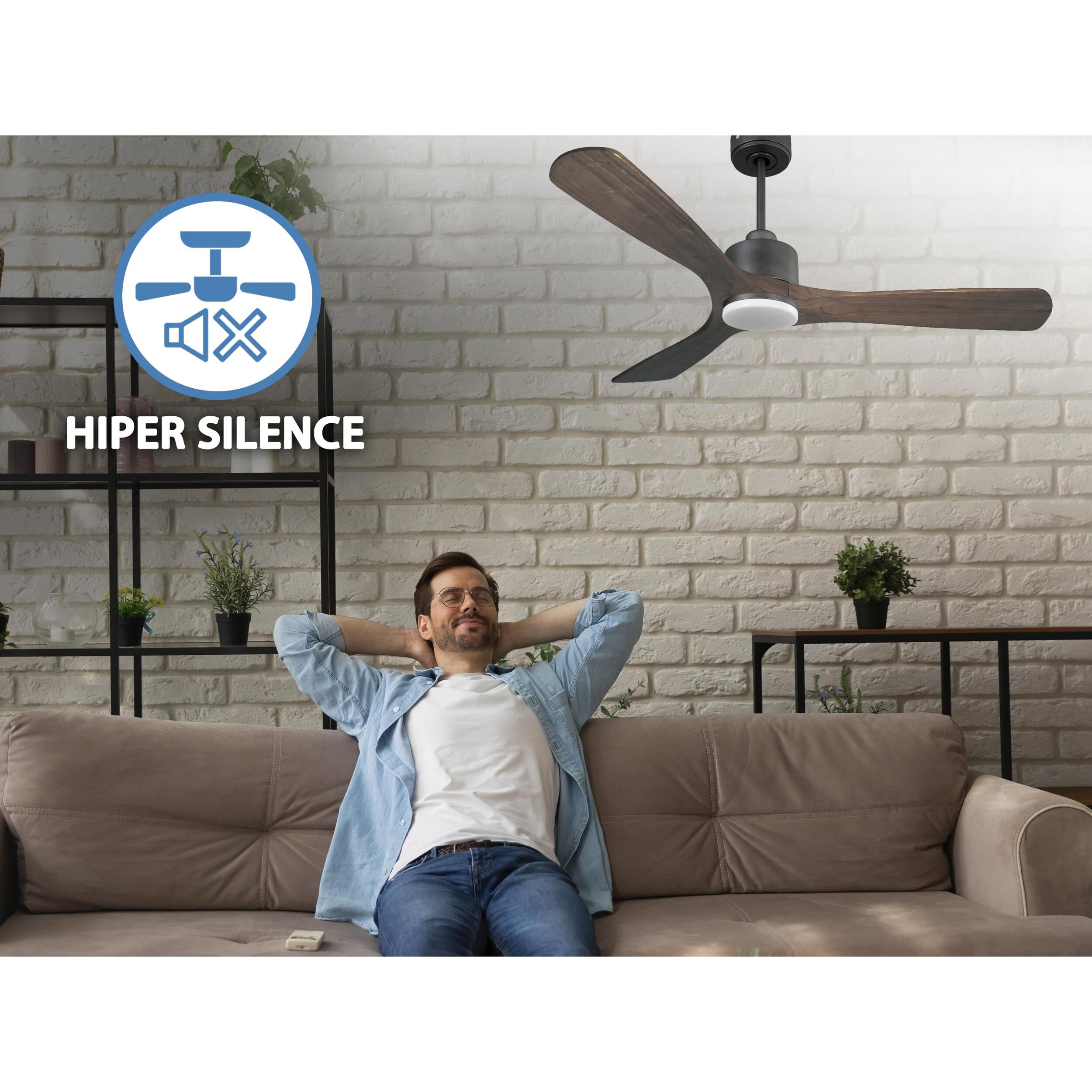 Ventilateur de plafond Réversible  Thermostat Dimmable Wifi Moteur à courant continu Toits en pente Télécommande Lumière à trois tons Hypersilence Mémoire