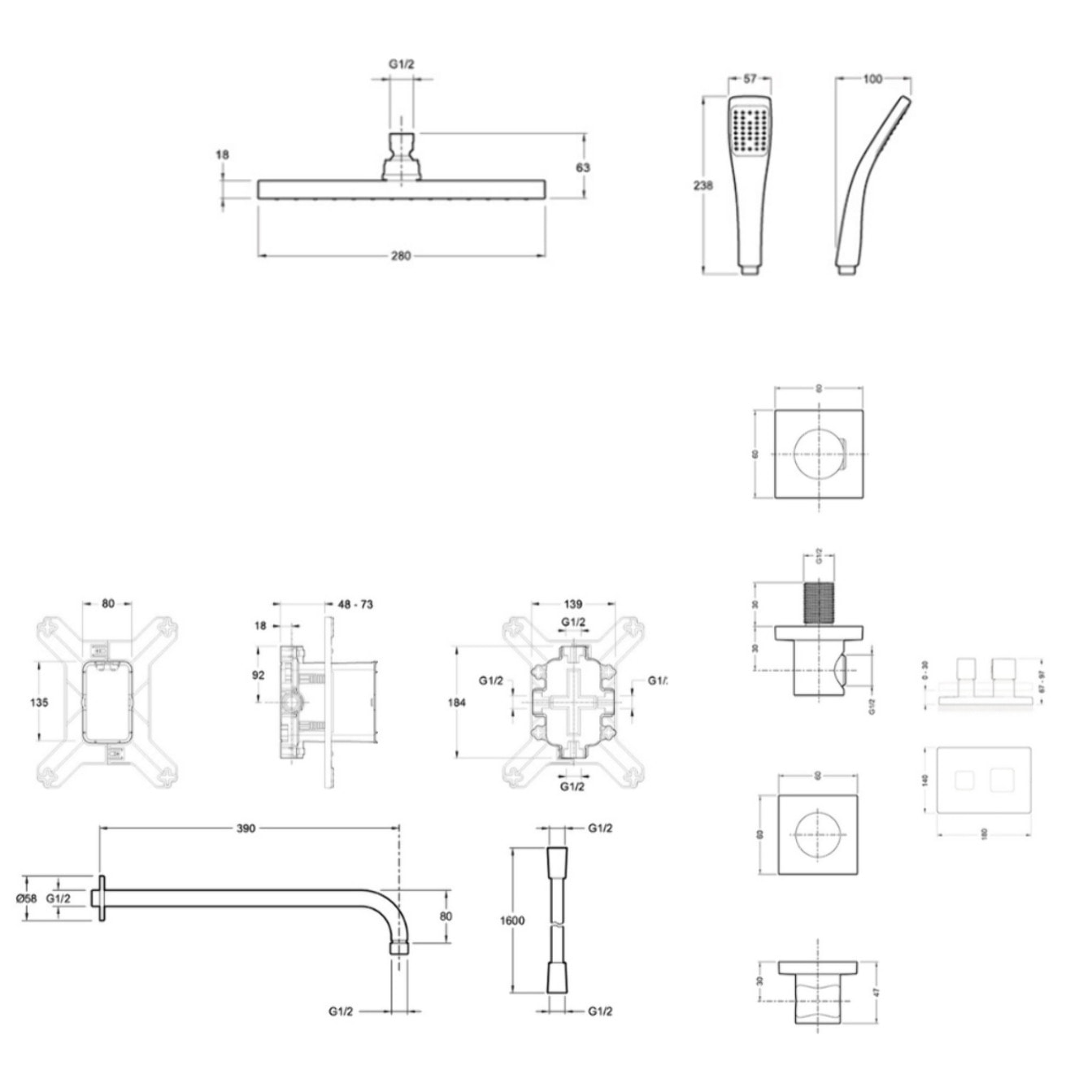 Colonne de douche encastrée thermostatique Modulo