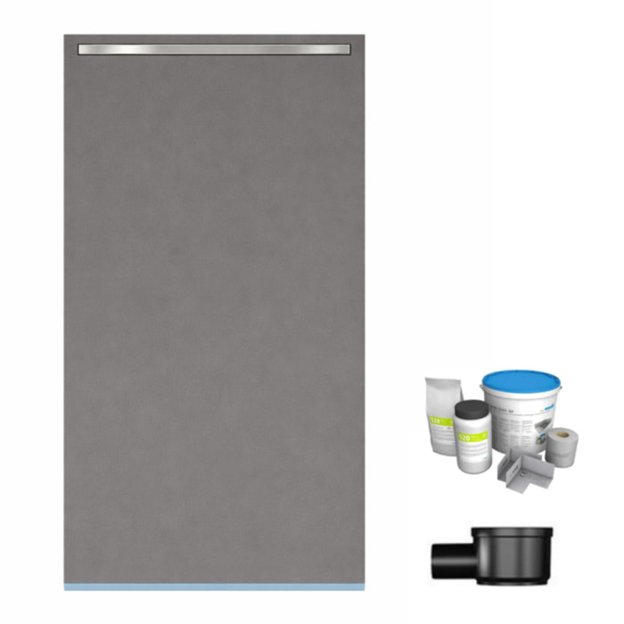 Receveur de douche à carreler 180 x 90 cm WEDI Fundo Riolito Neo + barrette de finition + bonde horizontale + kit d'étanchéité
