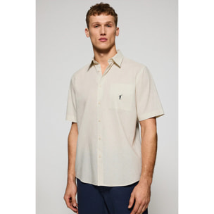 Camisa beige de manga corta de lino y algodón con bordado Rigby Go