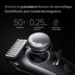 Tondeuse barbe BRAUN BT9520, molette réglable, 50 hauteurs de coupe, précision 0,25 mm, autonomie 180 mn