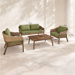 Salon de jardin foncé en bois d'acacia et résine tressée kaki 4 places ALHAMBRA