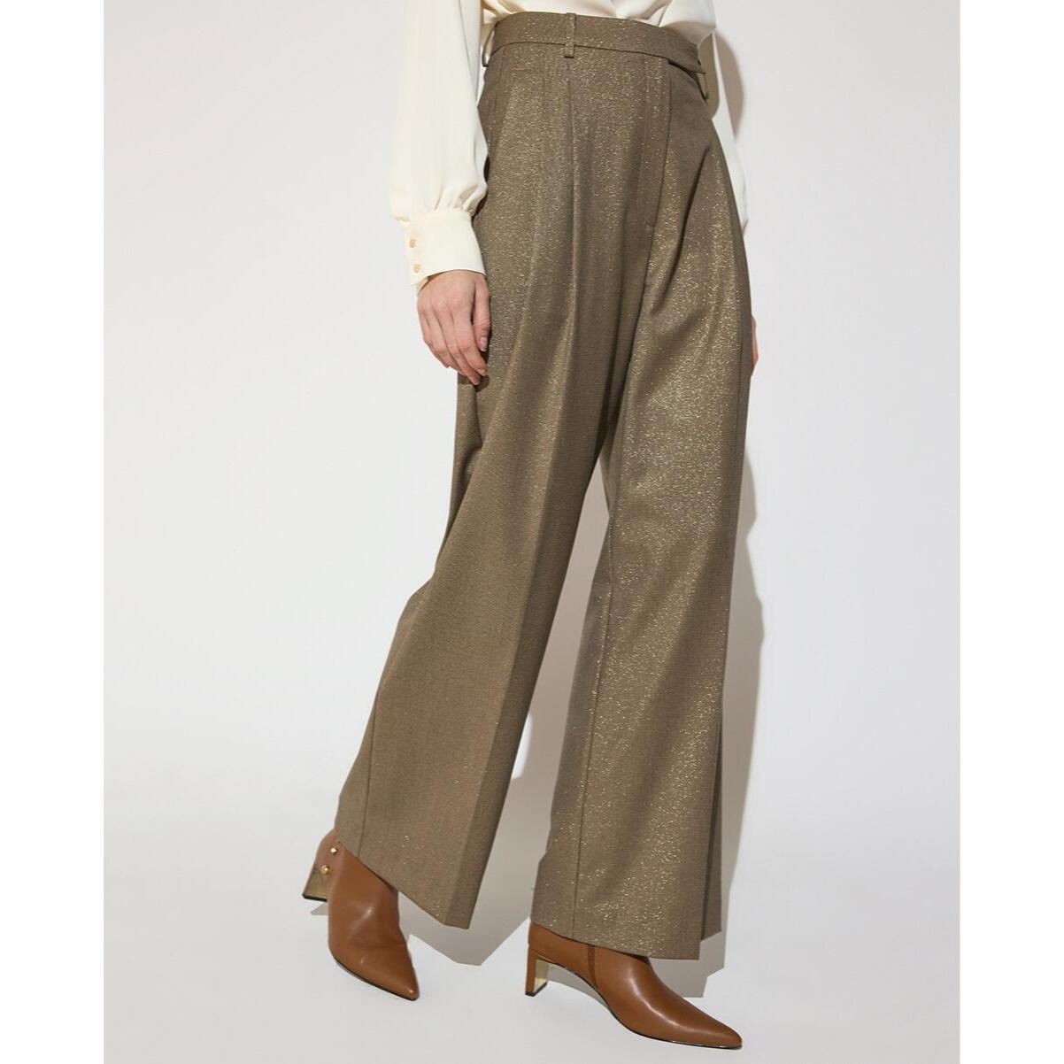 Pantaloni a pied de poule con doppie pieghe