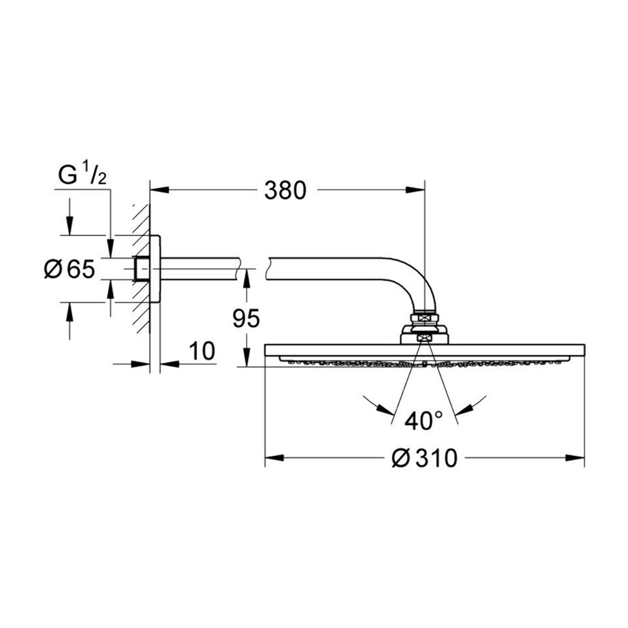 Ensemble douche de tête et bras 380 mm, 1 jet - Warm Sunset brossé