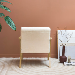 Fauteuil scandinave bois d'hévéa et tissu effet fausse fourrure ANTOINE