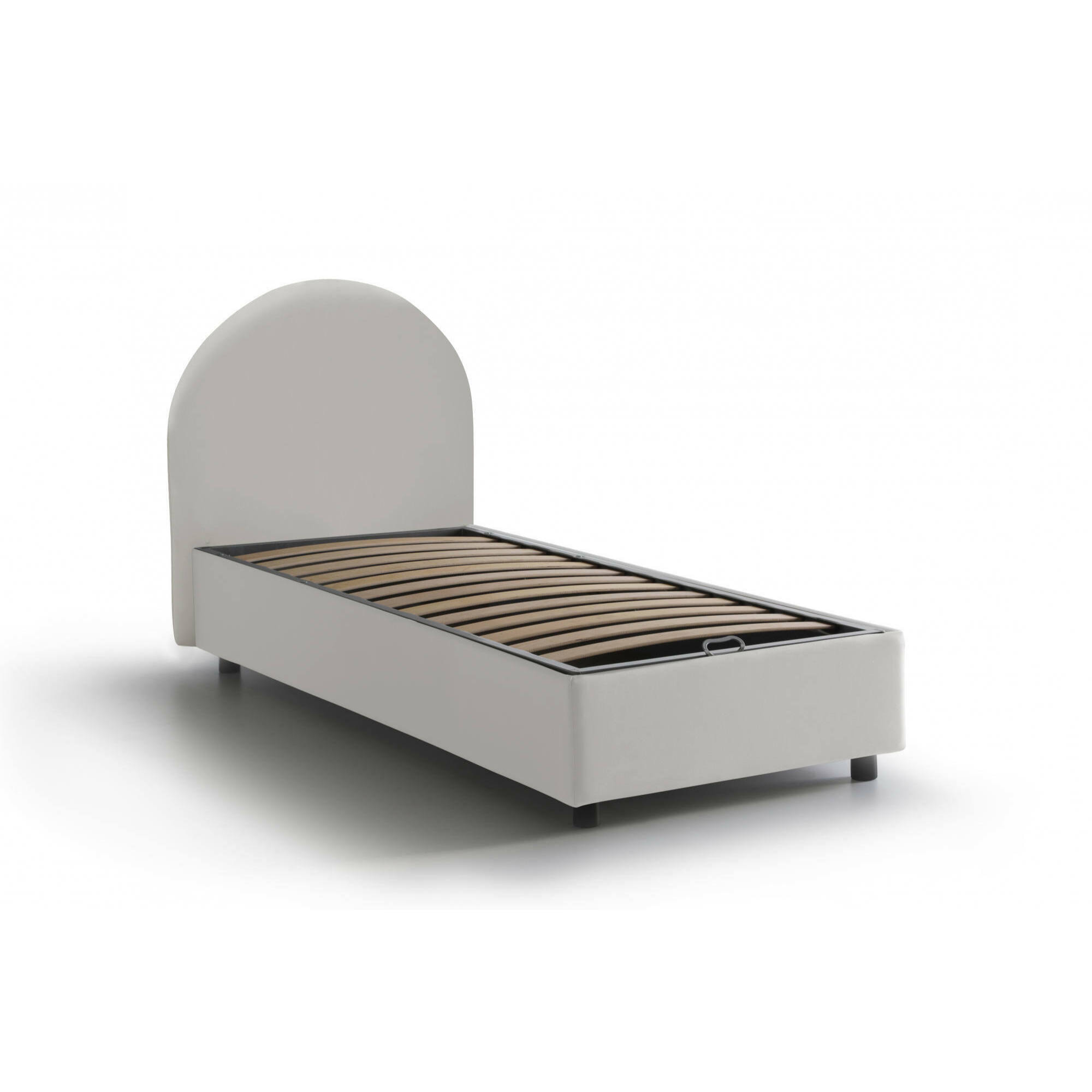 Letto singolo Aglie, Letto contenitore con rivestimento in ecopelle, 100% Made in Italy, Apertura laterale, adatto per materasso Cm 80x190, Bianco