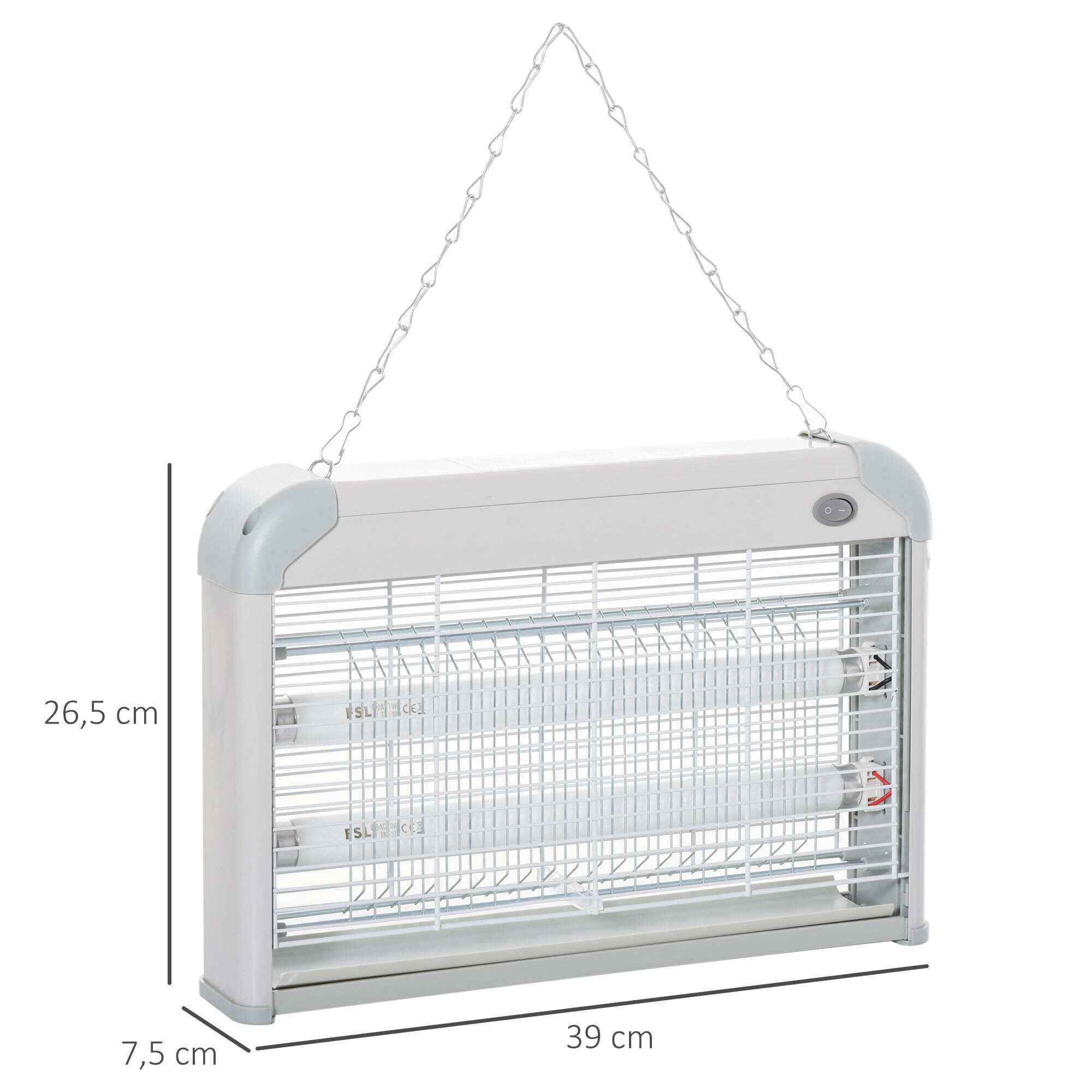 Lámpara Anti-mosquitos Eléctrico Luz Ultravioleta 20W con 2 Tubos 39x7,5x26,5 cm