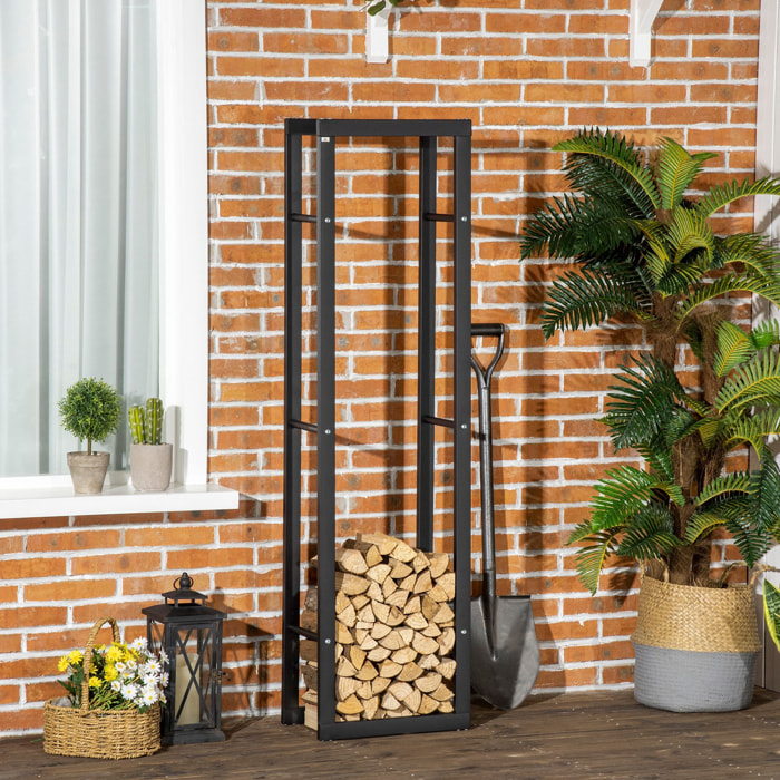 Soporte para Leña Estante de Leña Metálico Leñero de Exterior de Metal para Interior y Exterior Carga 100 kg 40x25x150 cm Negro