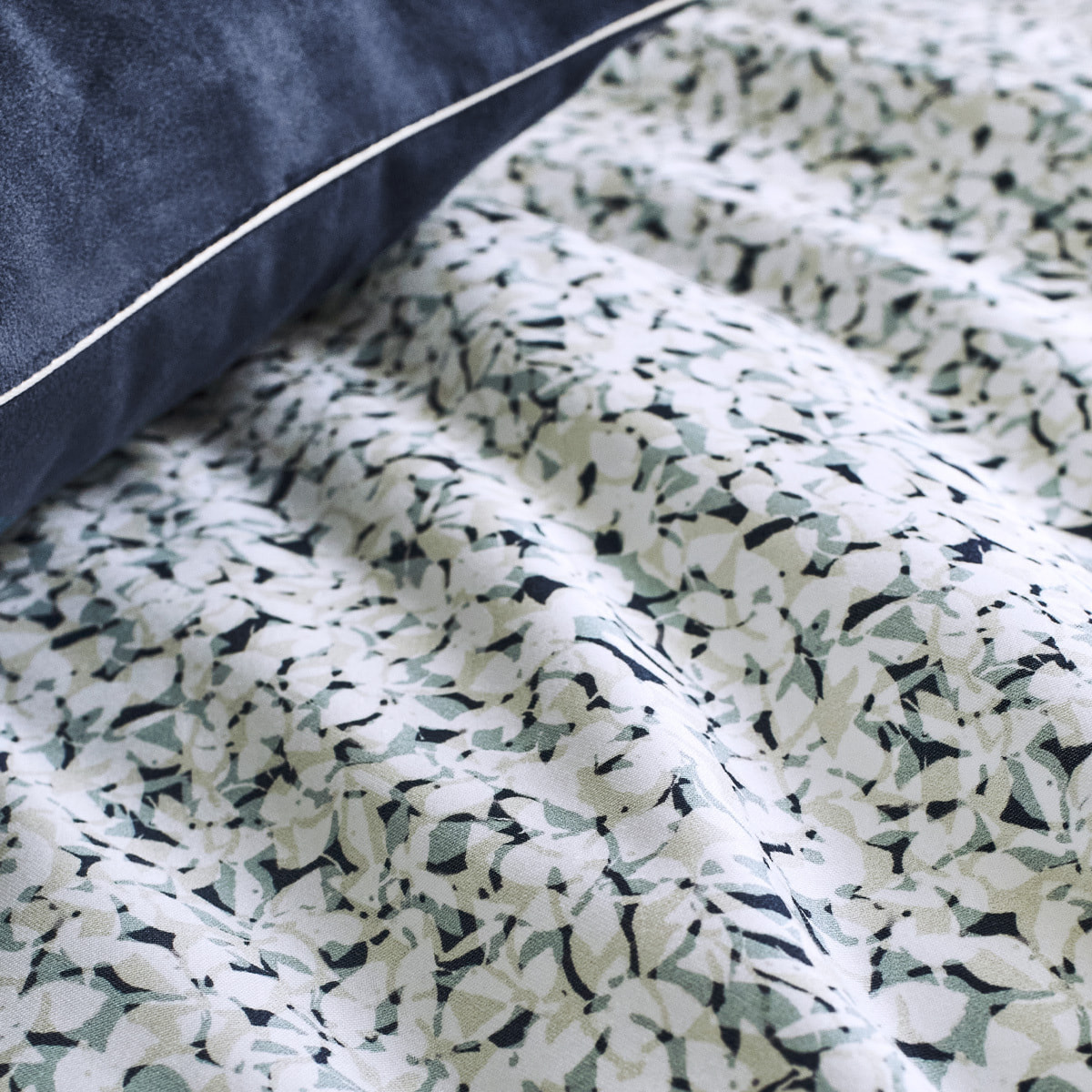 Housse de couette imprimée en satin de coton, NUI, Bleu