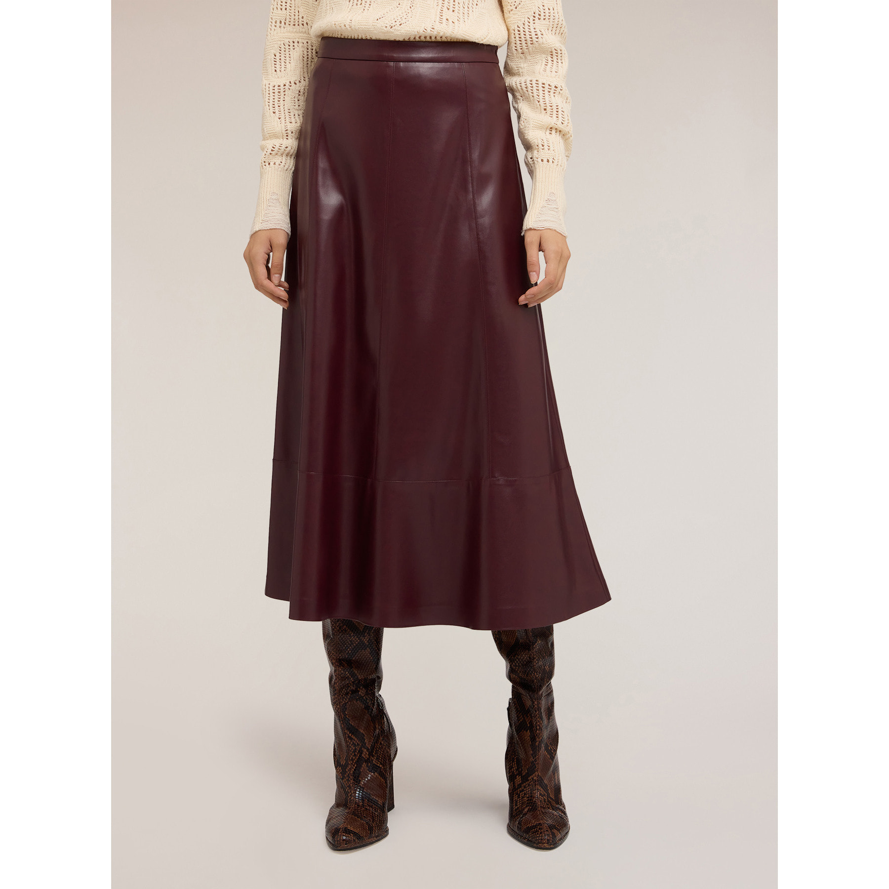 Motivi - Gonna linea ad A in tessuto spalmato - Bordeaux