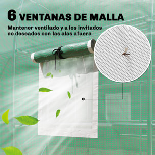 Invernadero de Exterior 2,8x2x1,9 m con Estantes, Invernadero de Túnel con Puerta Enrollable, 6 Ventanas de Malla, Cubierta PE y Marco de Acero Galvanizado, Anti-UV, Impermeable, Verde