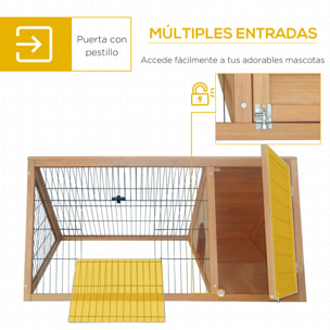 Conejera de Madera 116x62,2x52,5 cm Jaula para Conejos en Forma de Triangular con Puertas y Rejilla Metálica Madera Natural