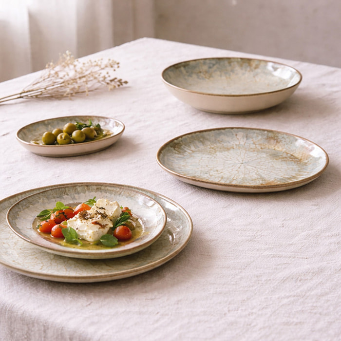 Lot de 6 assiettes plates 26cm en faience bleu et blanc MINERAL