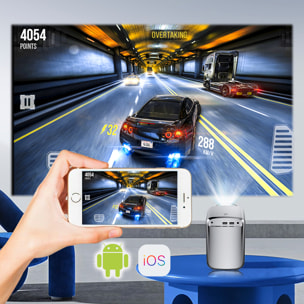 Videoproiettore LCD T8, con WiFi e Bluetooth. Risoluzione nativa HD720, da 32 a 150 pollici. Mirroring dello schermo per iOS e Android.