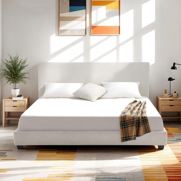 Lit avec tête de lit en tissu bouclé - WILLIAM