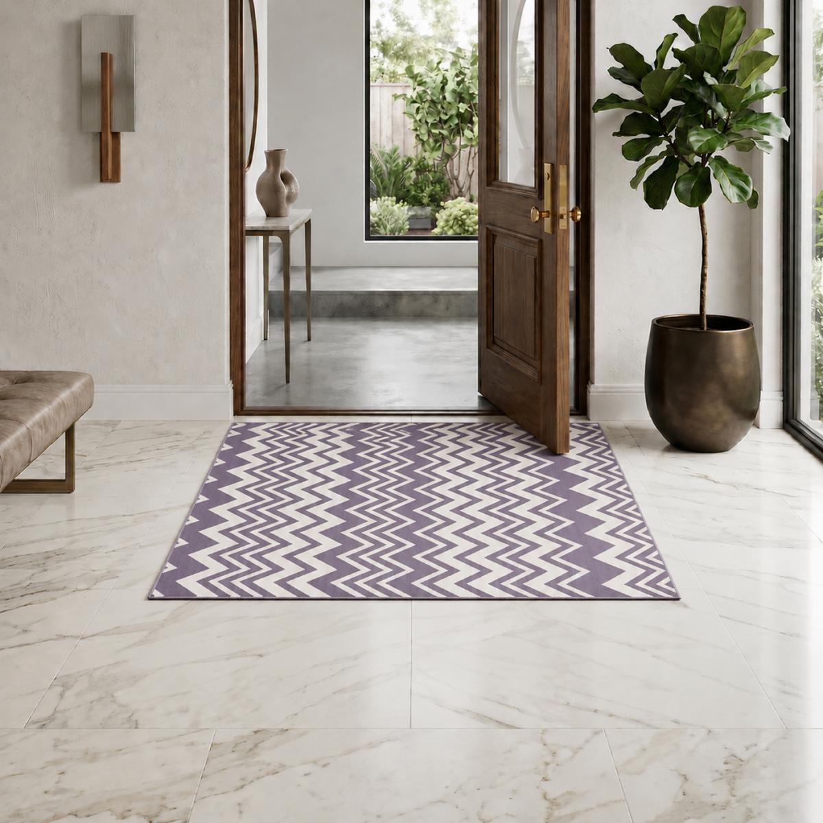 Petit tapis d'entrée motif géométrique noir et beige