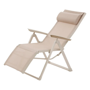 Fauteuil de jardin inclinable "Decima" lin & argile 8 positions en aluminium et texaline