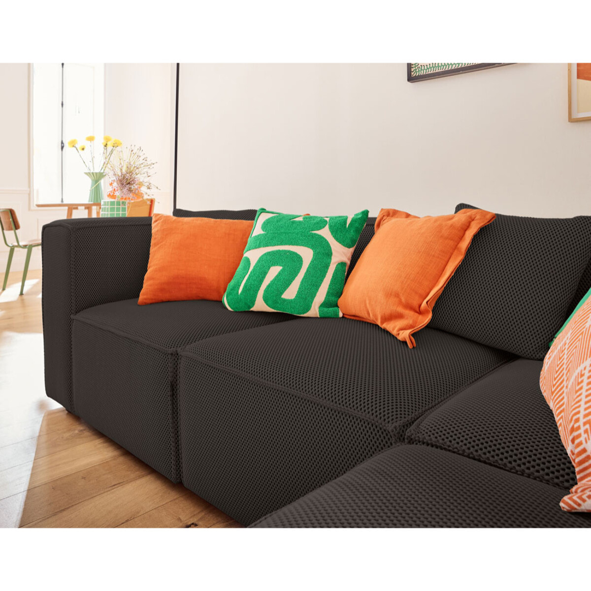 Arty - canapé modulable d'angle droit 5 places - en tissu mailles 3D - Gris foncé