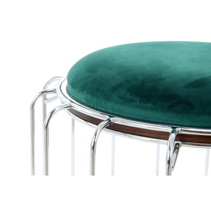 Tavolino e Pouf Comfortable 100 in Velluto Verde Scuro e Argento