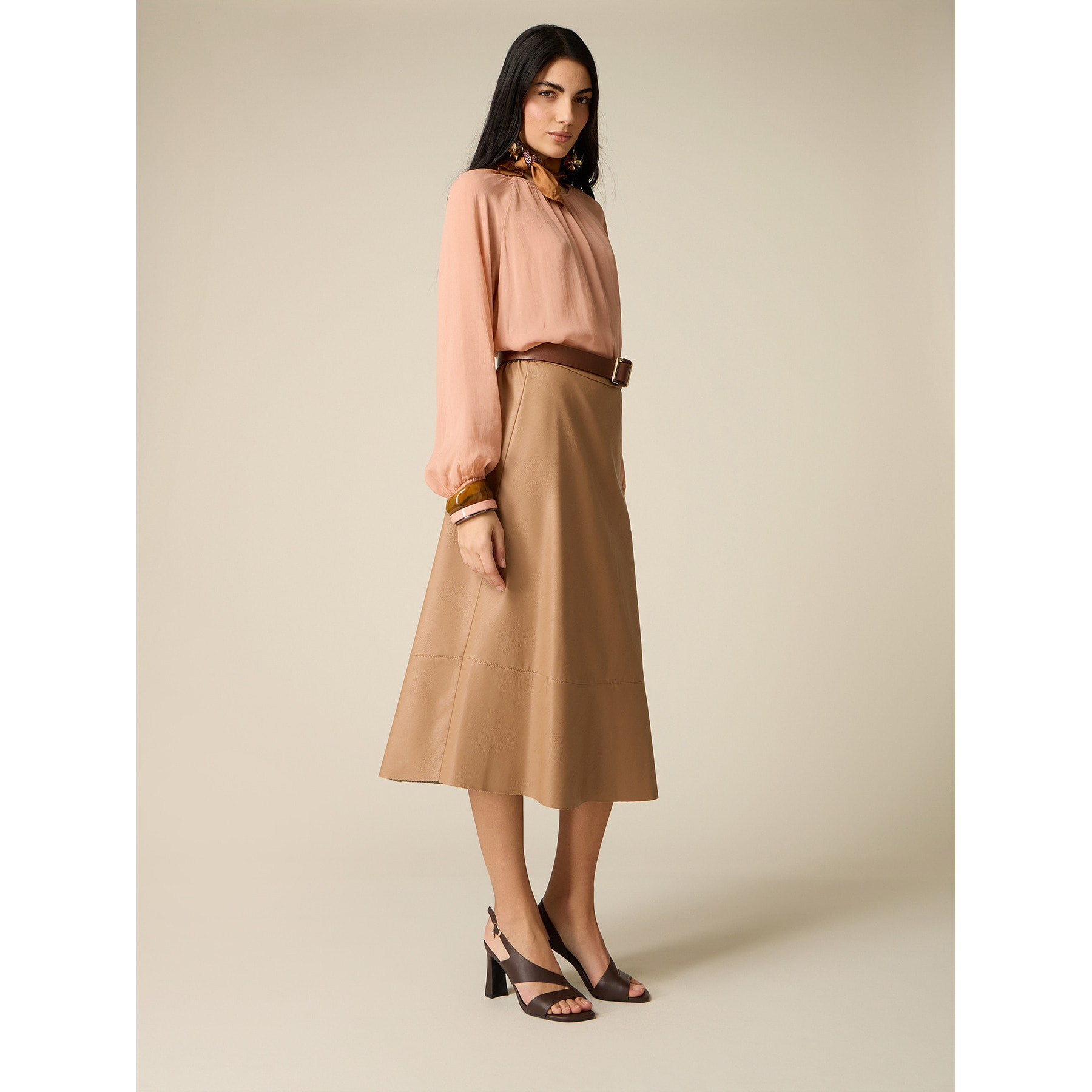 Oltre - Gonna midi ad A - Beige