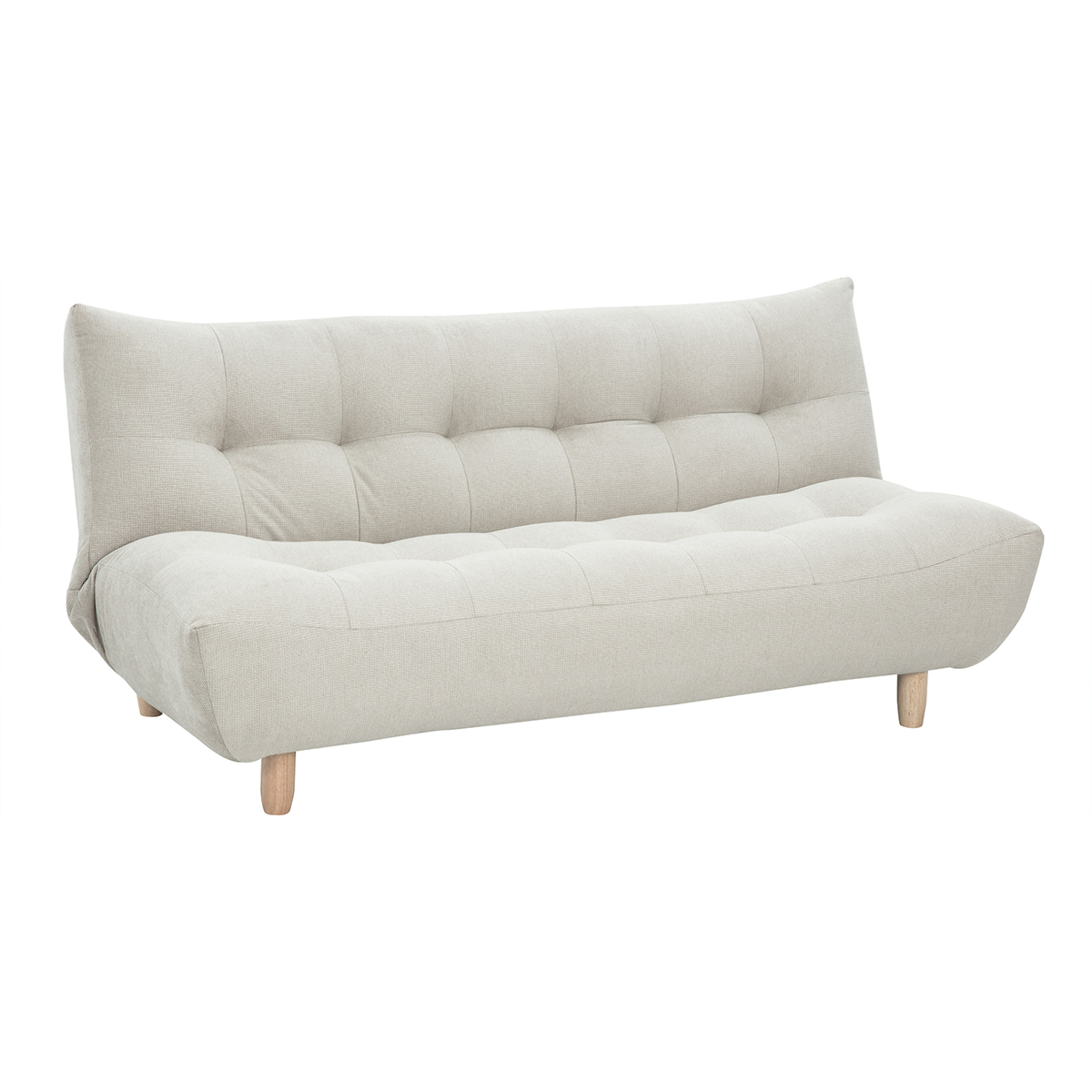 Canapé convertible scandinave 3 places en tissu beige et bois clair YUMI