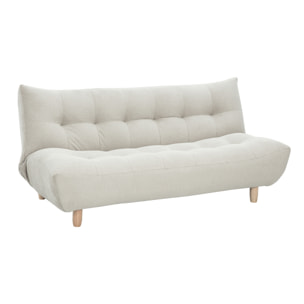 Canapé convertible scandinave 3 places en tissu beige et bois clair YUMI