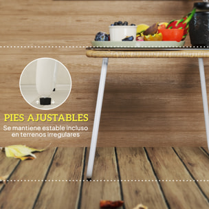 Mesa de Jardín de Ratán Sintético Mesa para Exterior con Encimera de Vidrio Templado y Patas Ajustables Mesita Auxiliar para Patio Terraza Balcón Natural y Blanca