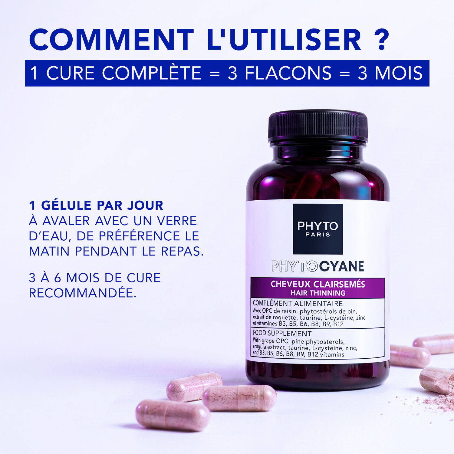 Phytocyane - Complément Alimentaire Chute de Cheveux - Pousse - Croissance - Densité - 3 mois