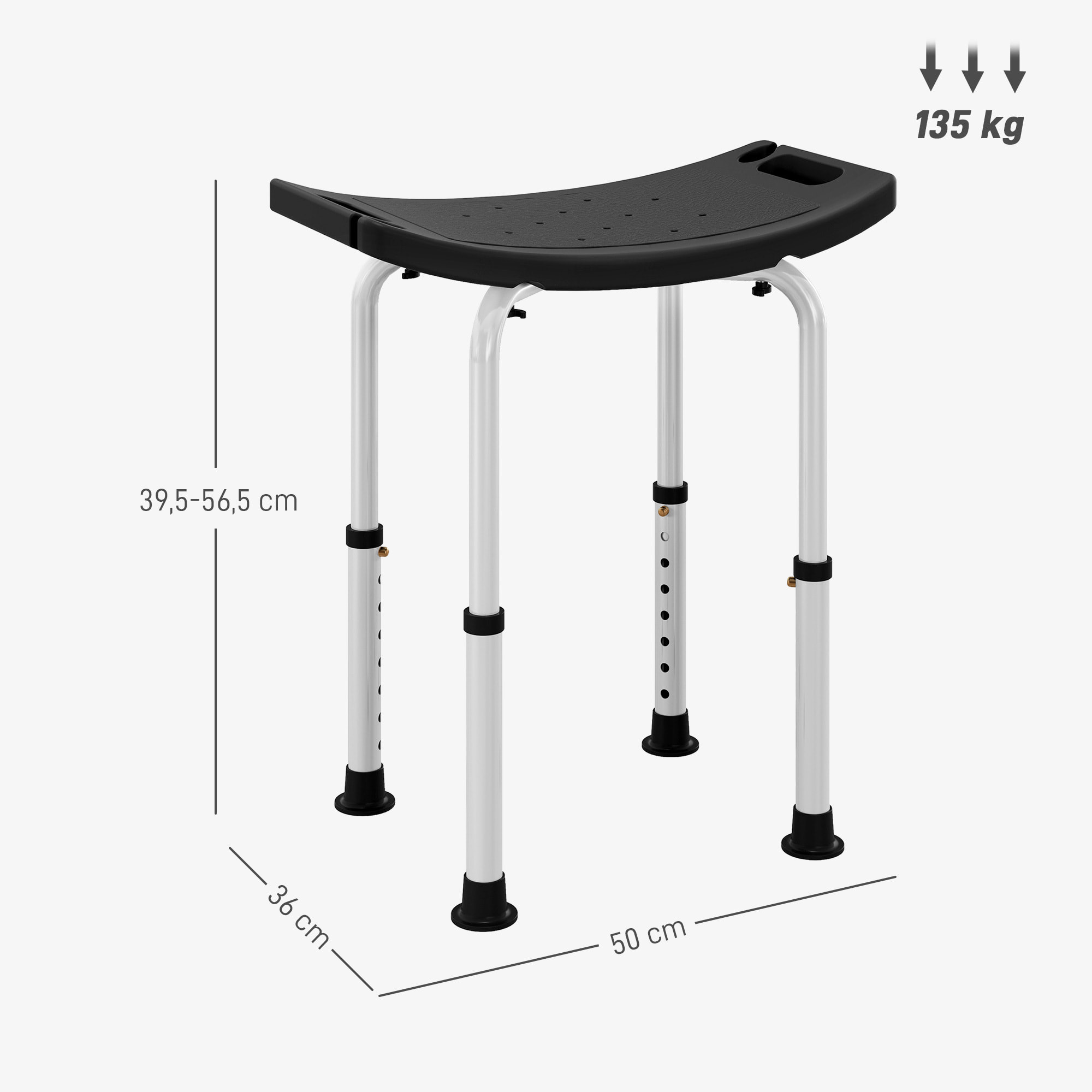 Taburete de Ducha Silla Ducha Personas Mayores con Altura Regulable Taburete Baño de Aluminio Antideslizante Carga 135 kg para Ancianos y Discapacitados Negro