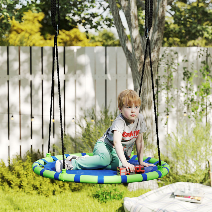 Columpio para Niños Redondo Columpio Jardín Exterior Ajustable Columpio Infantil Impermeable Carga 150 kg Ø100x180 cm Azul y Verde