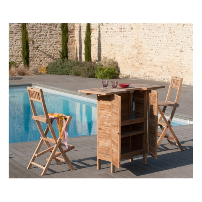 FUN - Chaise pliante de bar jardin en bois Teck