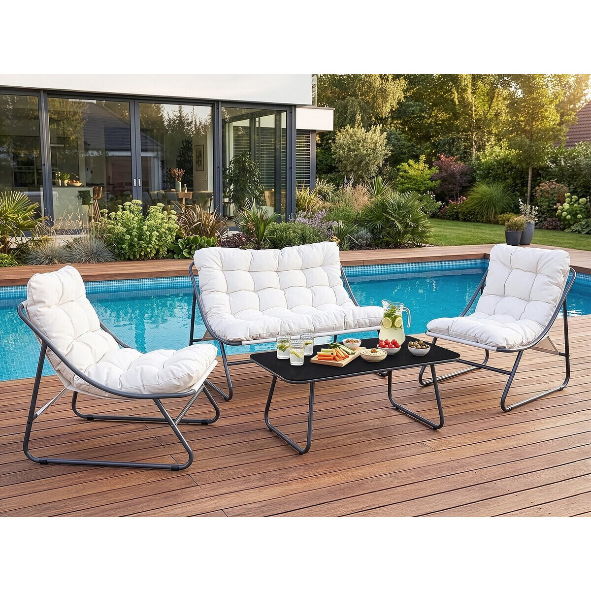 Salon de jardin en métal avec coussins "Aria" - 4 places - Beige