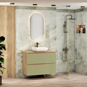 Conjunto de Baño Nia | Mueble Suspendido | 90 cm Verde | Dos Cajones | Lavabo Sobrepuesto | No incluye Espejo | Mueble Montado| Alday
