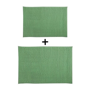 Lot de 2 Tapis de bain Microfibre CHENILLE Vert Basil 40x60 et 60x90cm MSV