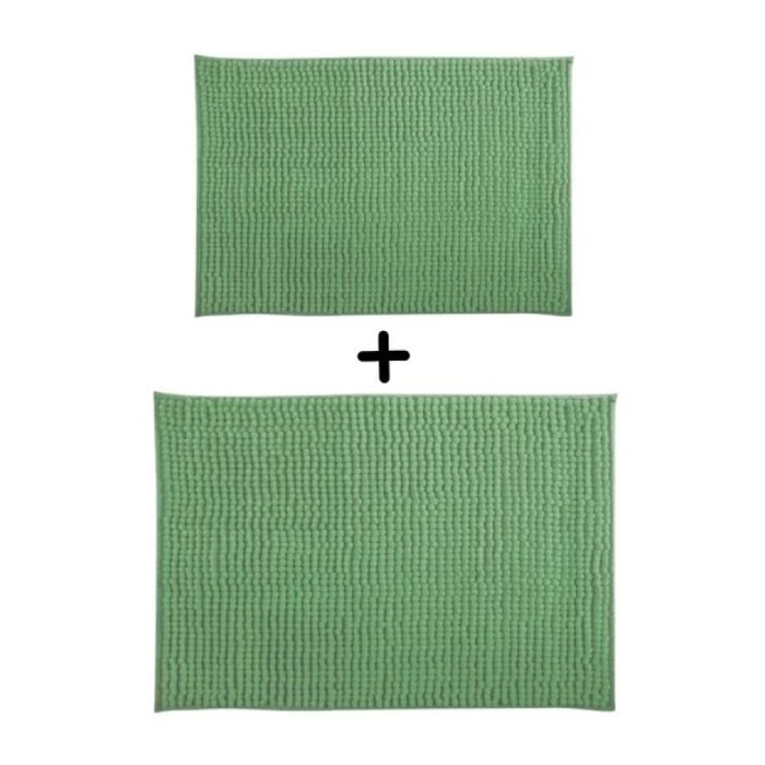 Lot de 2 Tapis de bain Microfibre CHENILLE Vert Basil 40x60 et 60x90cm MSV