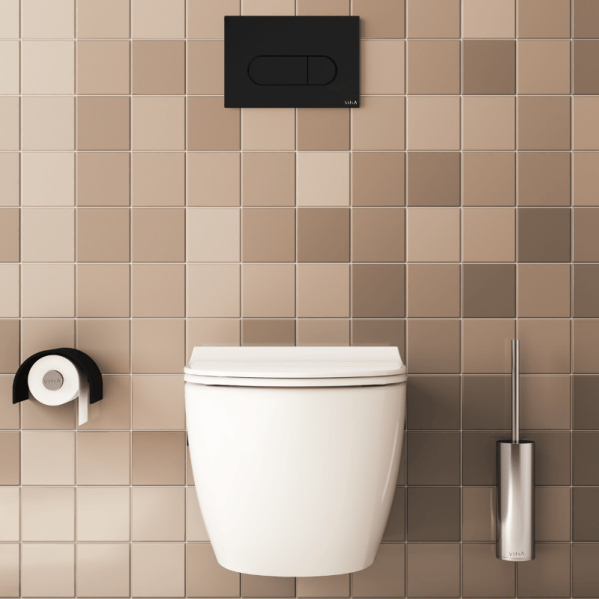 Pack WC suspendu Sento Blanc Compact + Bâti auto-portant V-Fix Core + Plaque Round Noir mat