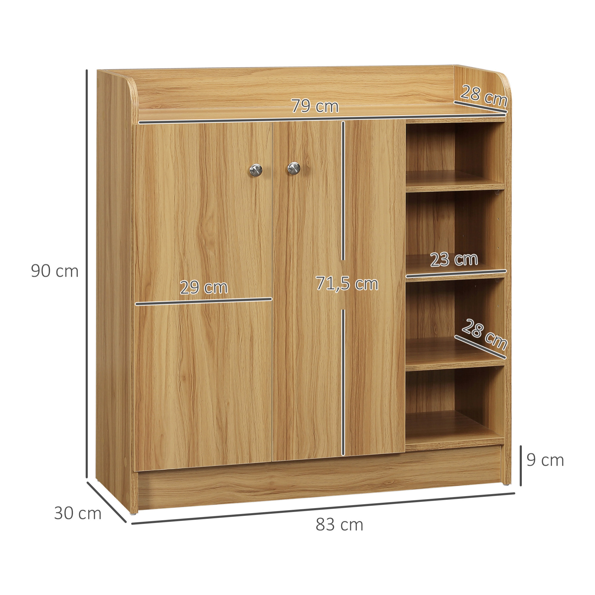 Meuble à chaussures - armoire à chaussures 2 portes 3 étagères 4 niches plateau aspect bois