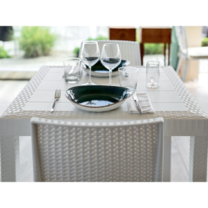 Tavolo da esterno Marte, Tavolo quadrato fisso, Tavolo da giardino multiuso effetto rattan, 100% Made in Italy, Cm 80x80h74, Bianco