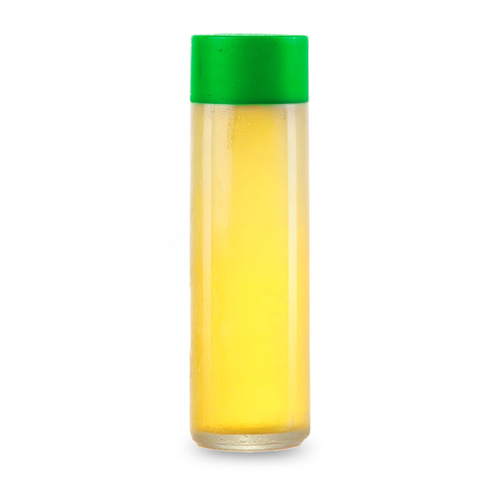 Botella de vidrio para todo tipo de bebidas de 400 ml con tapa de plástico.