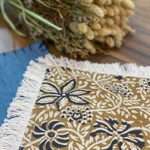 Lot de 4 sets de table en coton camel avec franges BARI